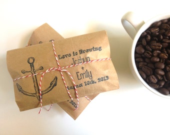 Beach Wedding Favors. Set of 50 coffee favors w/ Custom Stamp. Freshly roasted to order. Nautical wedding. Destination wedding.