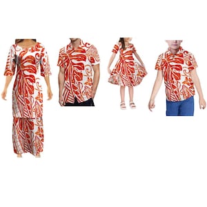 Samoa Family Puletasi Set Custom Polynesian Crew Neck Dress & Men’s Half Sleeve Shirt Long Skirt Home Gathering