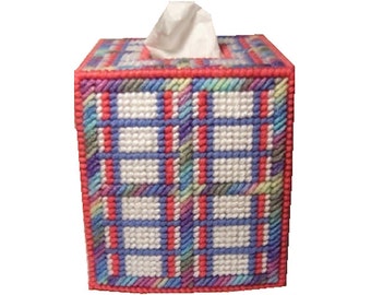 Plastic Canvas  Pretty Plaid Tissue Box Cover PDF Format Instant Download