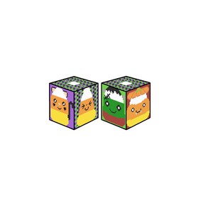 May include: Two colorful tissue boxes with Halloween-themed candy corn designs. One box features a green monster with a stitched scar and the other box features a cat with orange and white stripes.