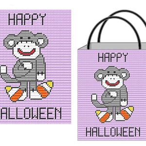 May include: Purple Halloween treat bag with a monkey design and the text "Happy Halloween".