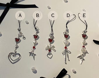 Red Heart Faux Pearl Phone Charm – Y2K Bag Charm