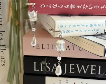 Handmade Lily of the Valley Pearl Bookmark - Book Lover Gift, Stocking Stuffer