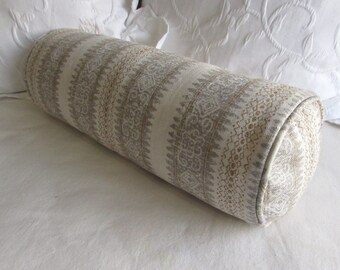 7x20 bolster pillow includes insert Frascatti Flax stripes linen fabric