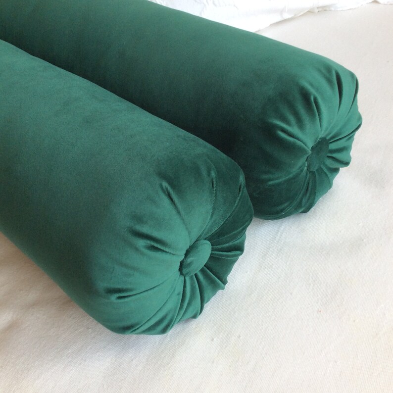 PAIR Emerald green faux velvet Bolster Pillows 6x20 Etsy