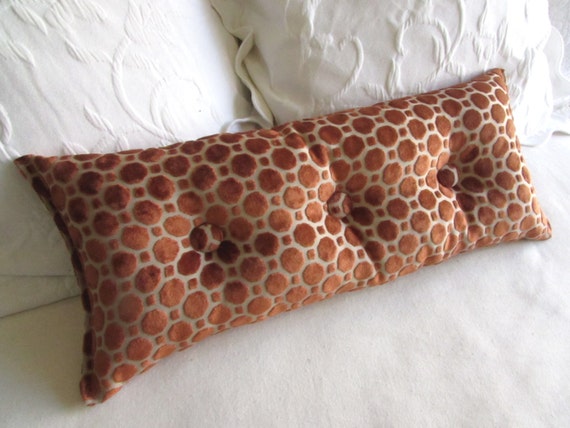 Velvet Copper Amber 9x25 Bolster Lumbar Pillow With Buttons Etsy
