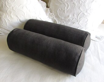 PAIR 7x20 charcoal bolster pillows 7x20