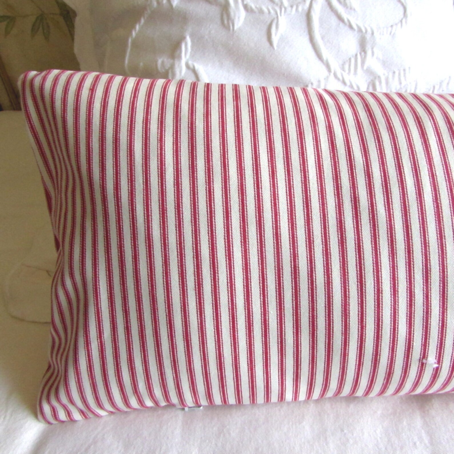 TICKING Decorative Daybed Bolster Pillow Red Stripes 11x36 Etsy