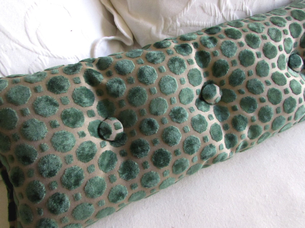 Velvet Emerald Green 9x25 Bolster/lumbar Pillow With Buttons Etsy