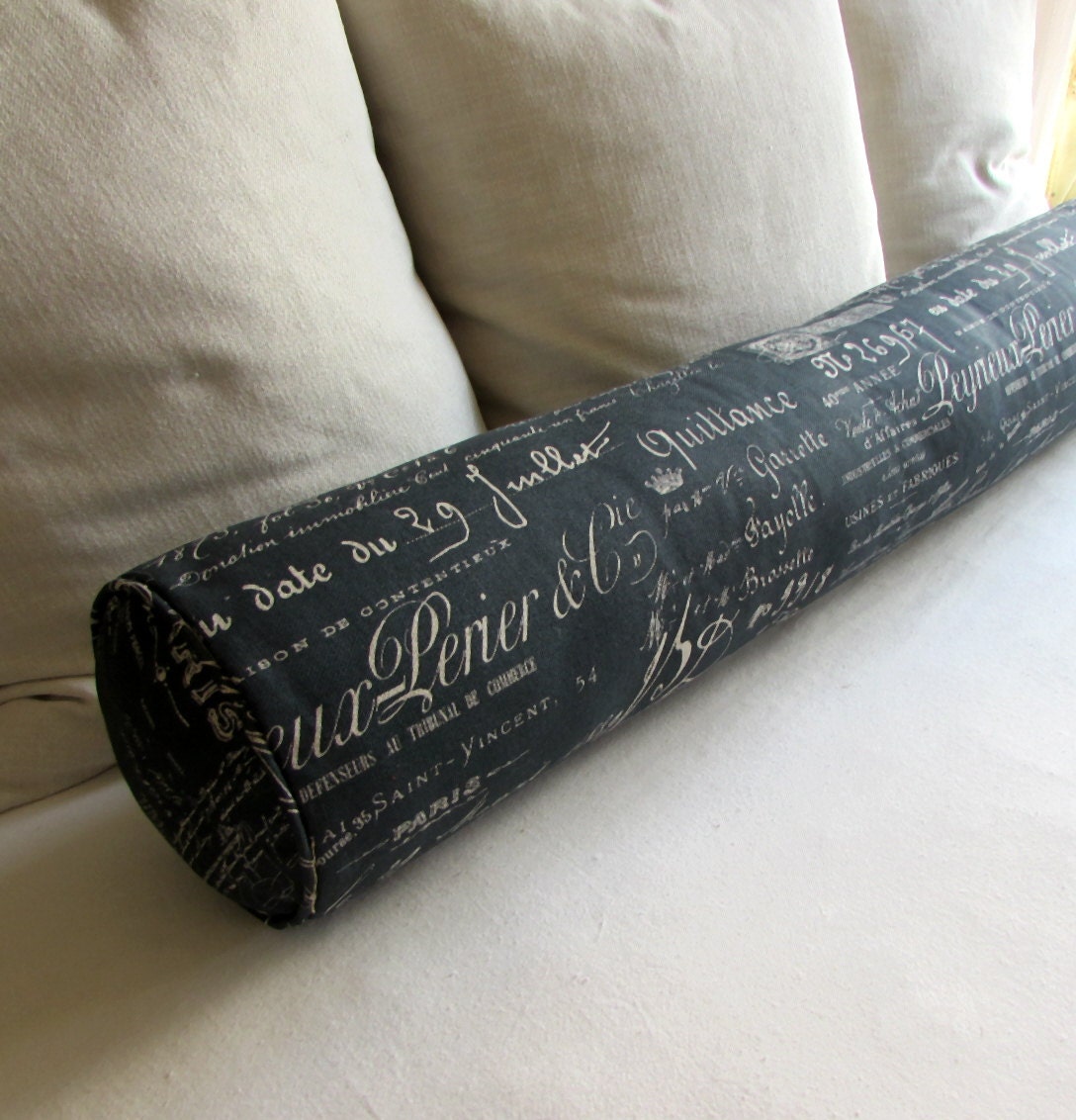 bolster pillow 8x36 includes insert in ink blue script Etsy