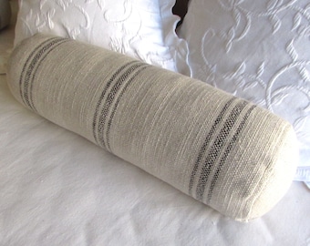 7x27 French Country rustic chic Bolster pillow includes insert black stripes