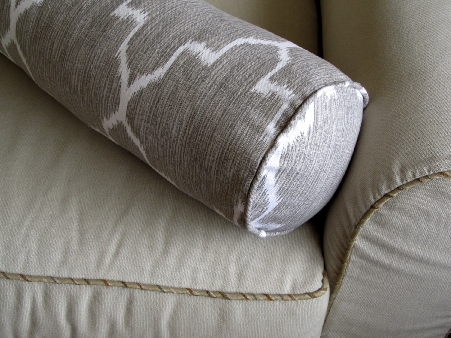 Ikat Linen/gray on White Long Bolster Pillow 7x27 Etsy