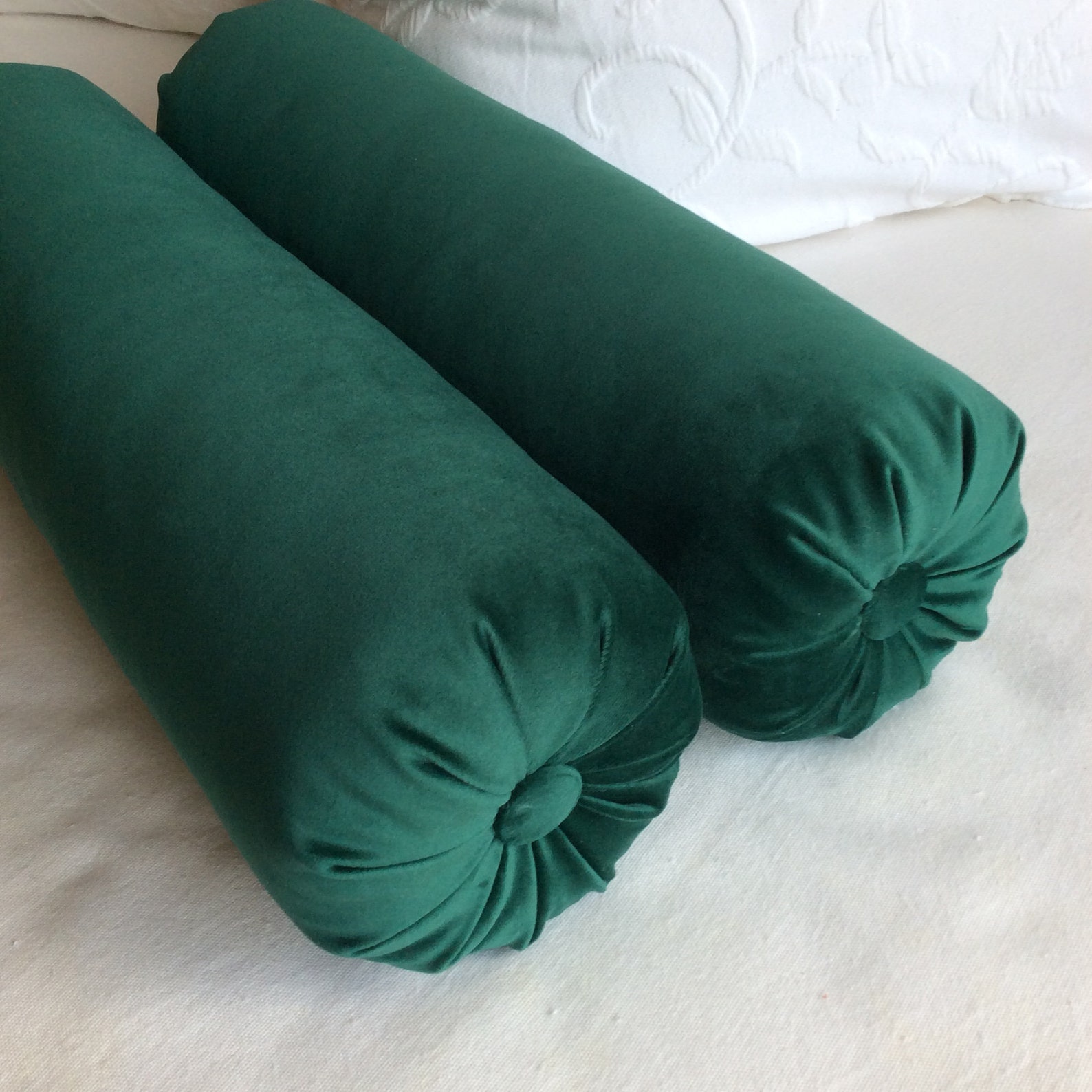 PAIR Emerald green faux velvet Bolster Pillows 6x20 Etsy