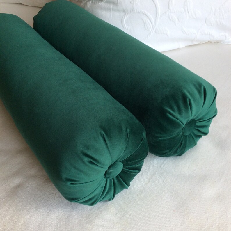 PAIR Emerald green faux velvet Bolster Pillows 6x20 Etsy