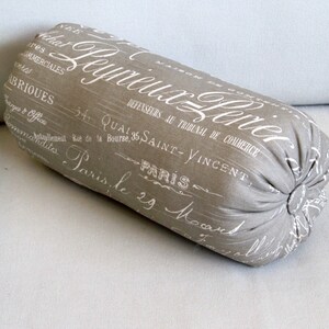 French script  taupe/khaki accent lumbar bolster pillow 6x14 6x18 6x20