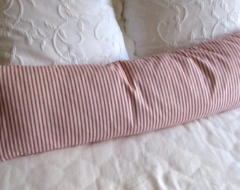 TICKING decorative daybed bolster pillow red stripes 11x36