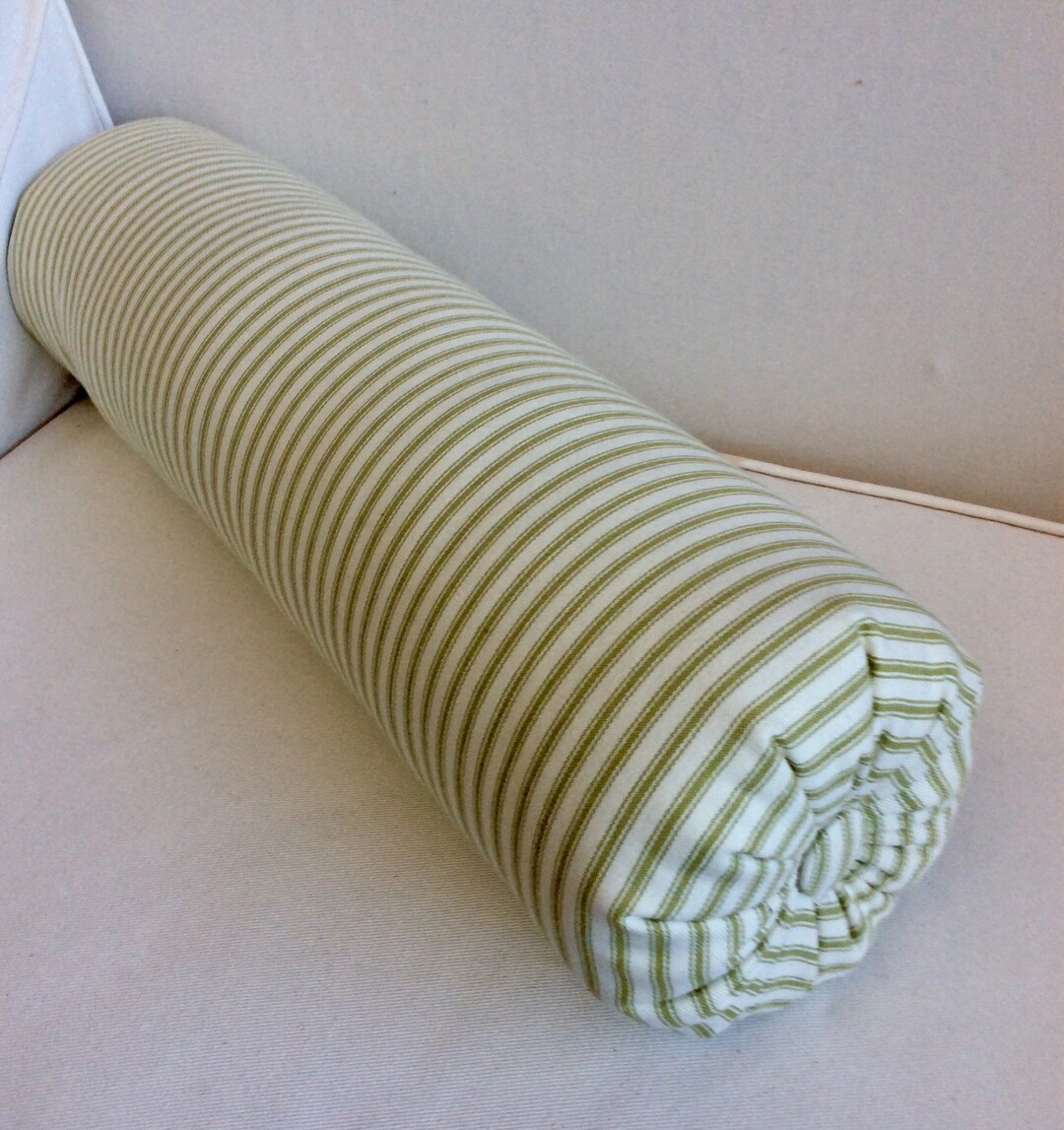 Ticking Sage Green Bolster Lumbar Accent Throw Pillow 6x14 6x16 6x18
