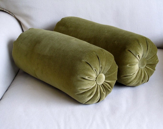 VELVET Olive Green Bolster Pillows 6x14 Pair Etsy