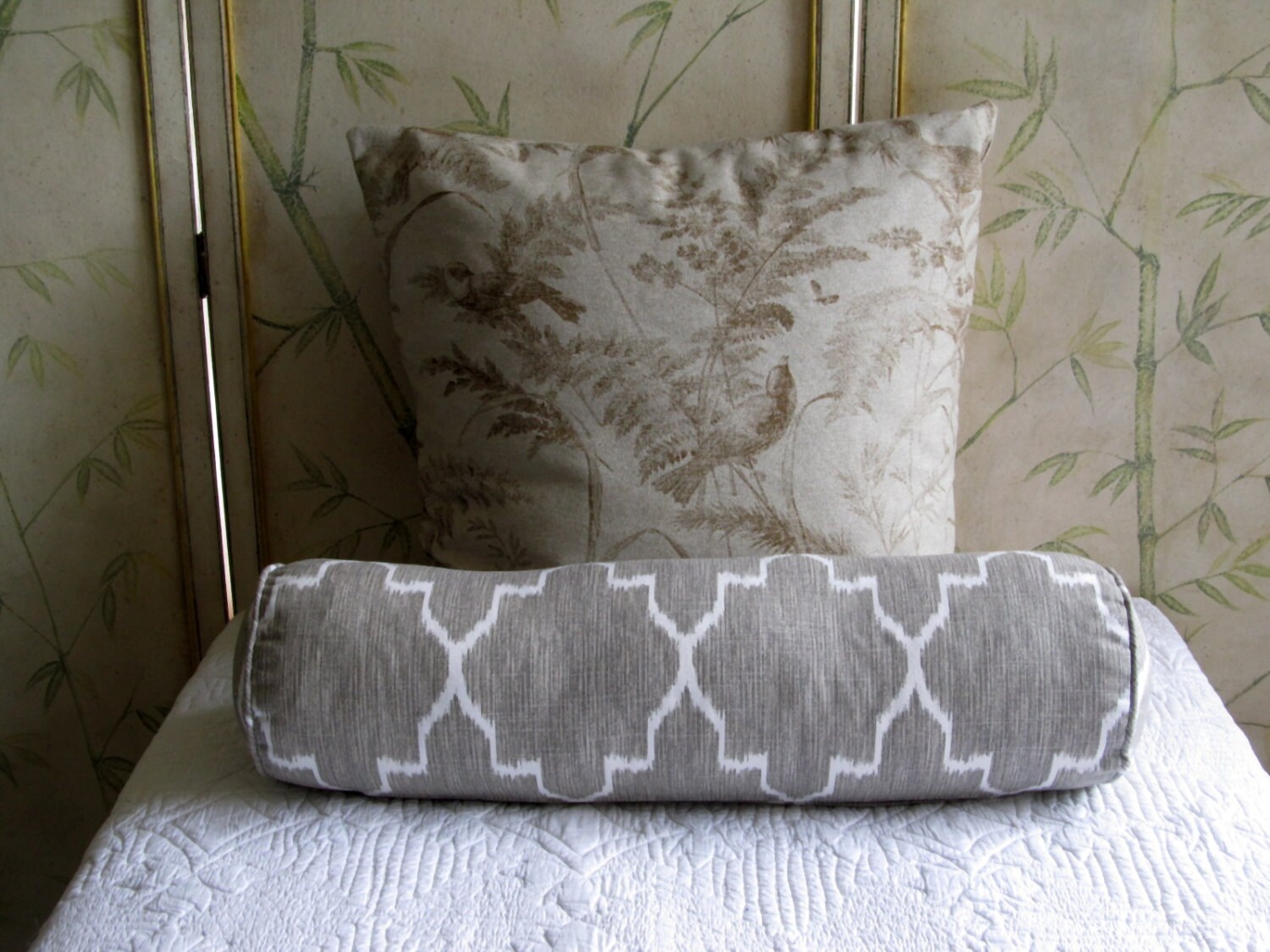 Ikat Linen/gray on White Long Bolster Pillow 7x27 Etsy