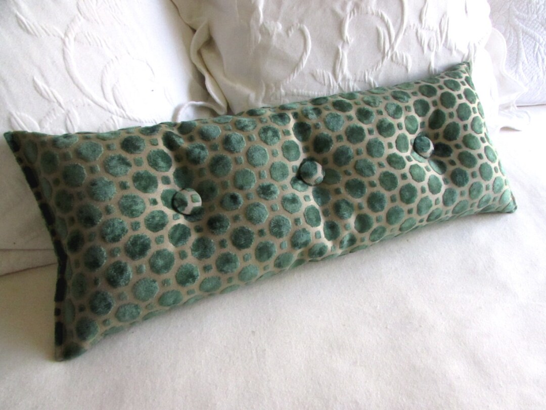 Velvet Emerald Green 9x25 Bolster/lumbar Pillow With Buttons Etsy