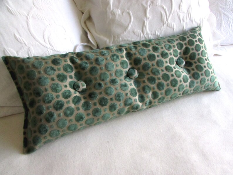 Velvet emerald green 9x25 Bolster/lumbar pillow with buttons Etsy