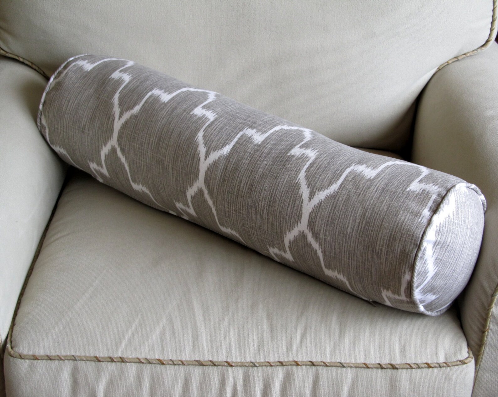 Ikat Linen/gray on White Long Bolster Pillow 7x27 Etsy