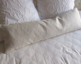 Linen Stripe decorative daybed bolster pillow natural stripes fabric 11x36