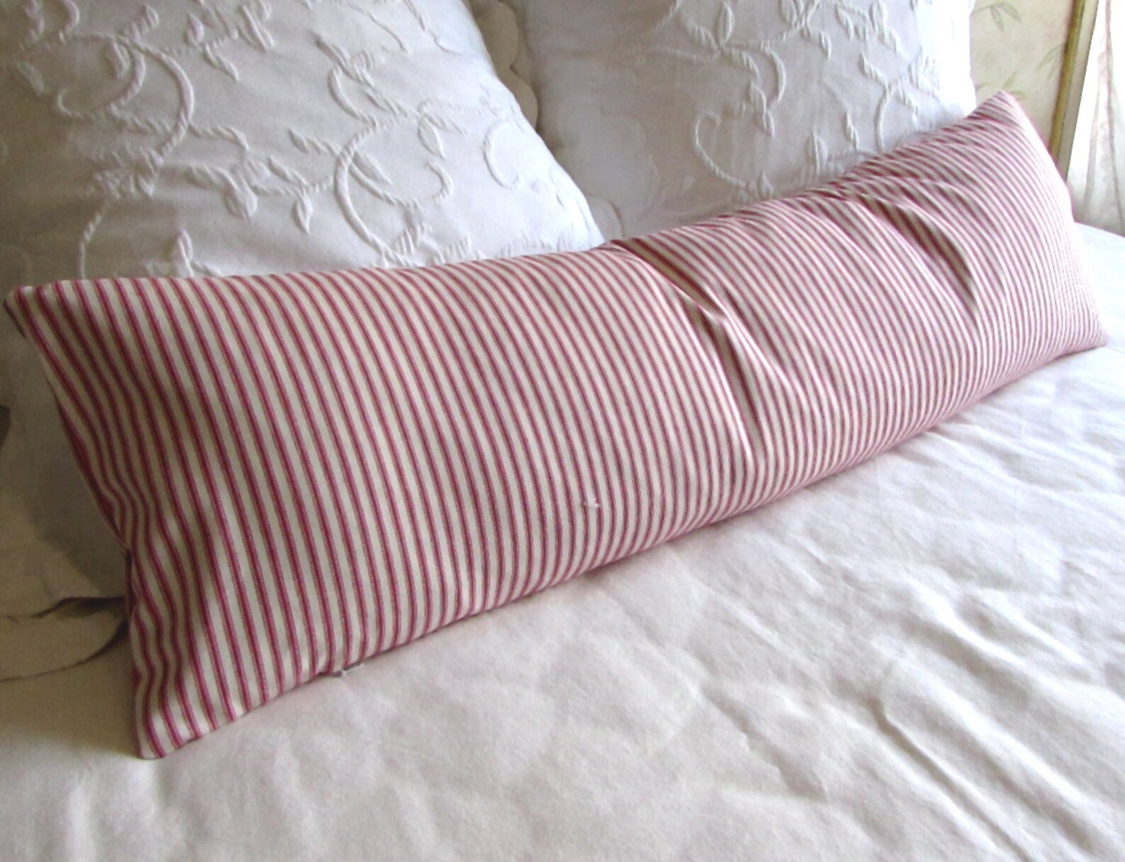TICKING Decorative Daybed Bolster Pillow Red Stripes 11x36 Etsy