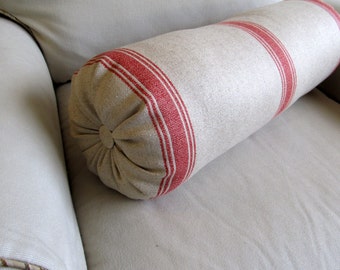 FRENCH LAUNDRY Linen/cotton  7x22 Bolster/lumbar pillow SINGLE red stripes