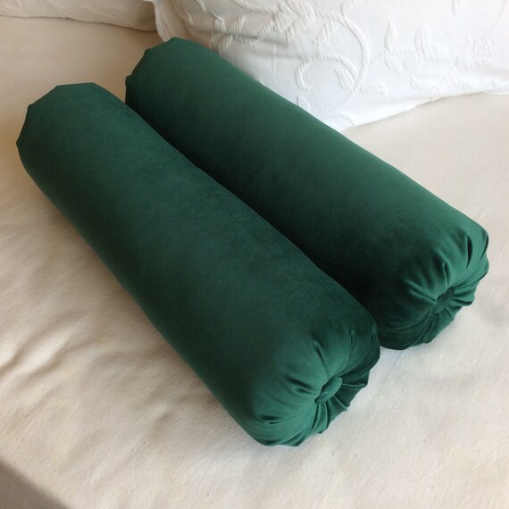 PAIR Emerald green faux velvet Bolster 