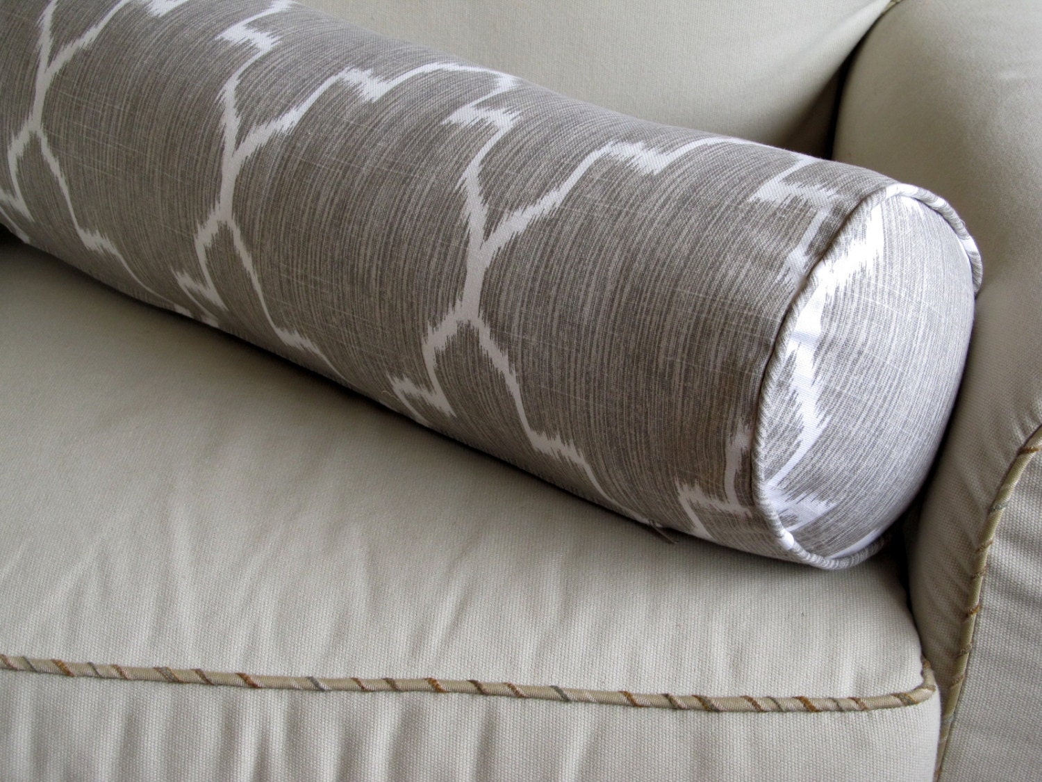 Ikat Linen/gray on White Long Bolster Pillow 7x27 Etsy