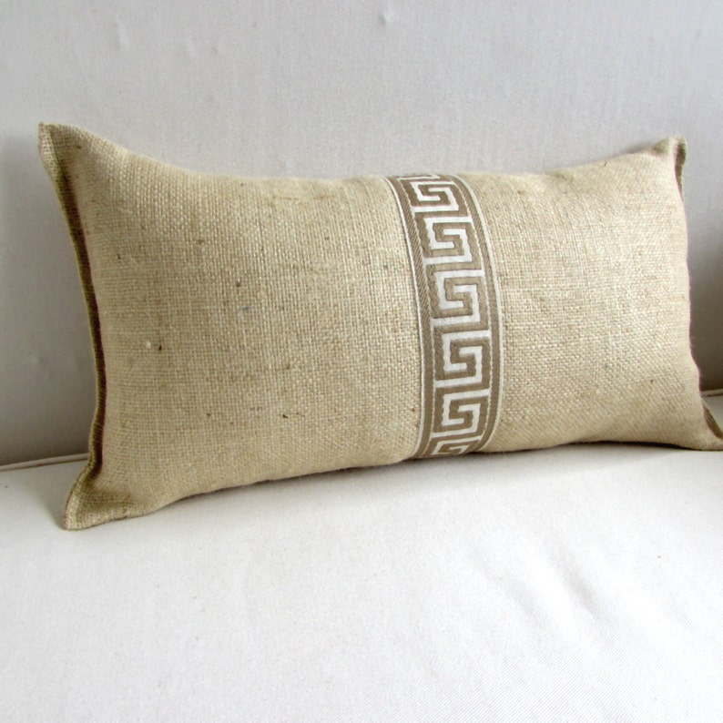 Greek Key 11x20 Burlap Bolster/ Lumbar pillow Etsy