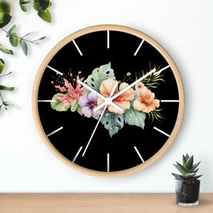 Boho Floral Wall Clock Colorful Home Decor Vintage Botanical Flower Clock Wildflower Wall Art Gift for Garden Lovers Plantlovers Gift