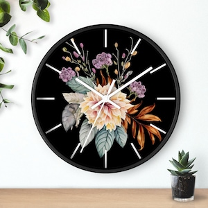 Flower Wall Clock Elegant Home Decor Botanical Kitchen Decor Nature Lover Gift Modern Wall Art Rustic Home Accent Flower Clock Wild Flower
