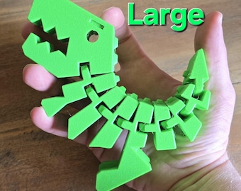 Large Neon Green Flexi Rex - 3D Printed TPU Fidget Dino