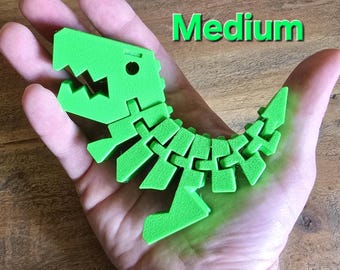 Medium Neon Green Flexi Rex - 3D Printed TPU Fidget Toy
