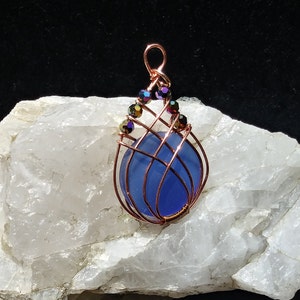 Lotus Bud Wire Wrapped Pendant in Royal Blue