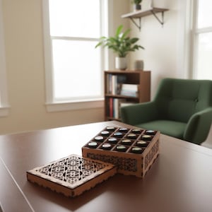 Ätherisches Öl Organizer Laser Cut Dateien SVG DXF | Ölhalter CNC Vorlage | Aromatherapie-Box