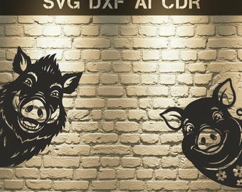 Funny Peeking Pig and Piglet SVG | Farm Animal Laser Cut File (Digital Download)