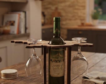 Georgia Map Wine Bottle Holder Laser Cut Files | Wooden Wine Stand Template (SVG, DXF)
