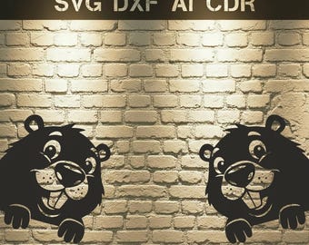 Funny Beaver Twins SVG Cut File – Peeking Farmhouse Decor Design (Digital Download)