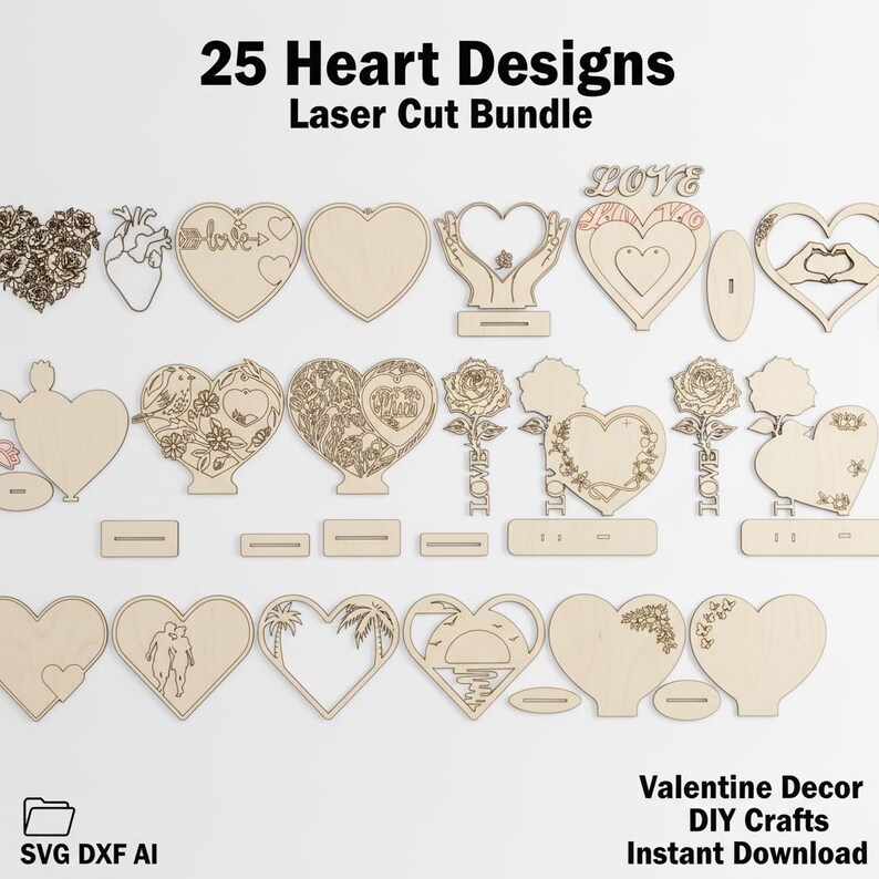 Heart Shapes Laser Cut Files Bundle | 25 Designs SVG DXF AI (digital ...