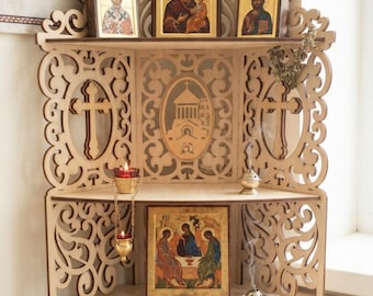 Mittelgroßer Ikonenständer für orthodoxe Kirchen (Laserschnittdateien: DXF, SVG) | Tisch-Ikonenständer | Christlicher Gebetsständer | Glowforge CNC-Vorlage