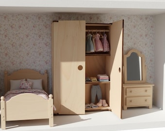 Doll Wardrobe Laser Cut Files SVG DXF | Doll Closet | Dress Up Furniture | Montessori Toy