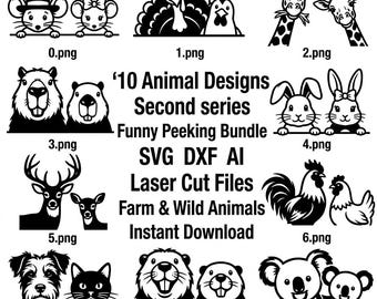 Funny Peeking Animal SVG Bundle – 10 Farm & Wild Laser Cut Files (Digital Download)