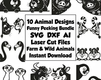 Funny Peeking Animal SVG Bundle | Farm & Wild Silhouettes (10 Designs)