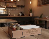 Wooden Napkin Holder with Spice Rack | Laser Cut File SVG DXF | Kitchen Organizer CNC