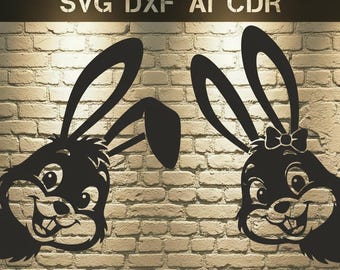 Funny Peeking Twin Rabbits SVG | Easter Farmhouse Decor Cut Files (svg, dxf, ai)