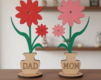 Blumenvase Laser Cut Dateien SVG DXF | Blumenvase mit Blumen | DIY Blumen Wohndekor