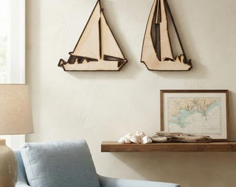 Two Sailboats Wall Art Laser Cut Files | Nautical Panel Template (Digital Download)